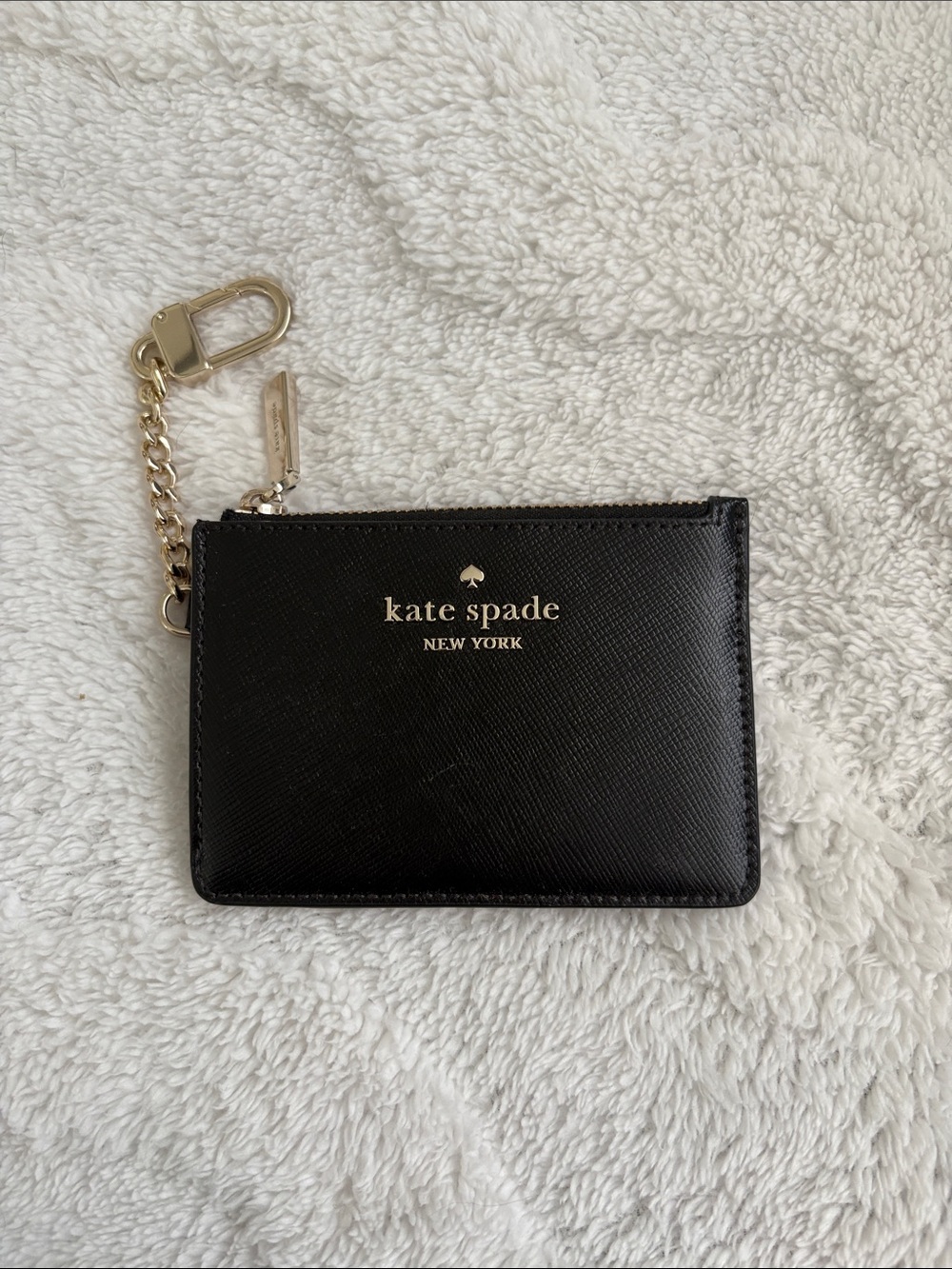 kate spade Black Leather Zip Card Case with Chain